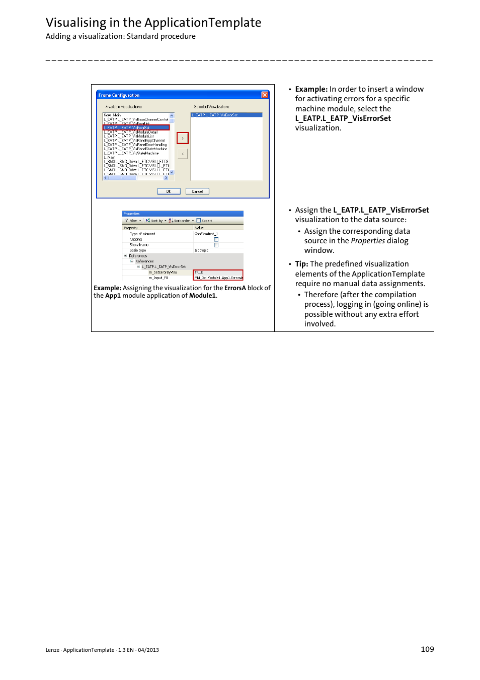 Visualising in the applicationtemplate | Lenze PLC Designer ApplicationTemplate (PLC Designer R3-x) User Manual | Page 109 / 177