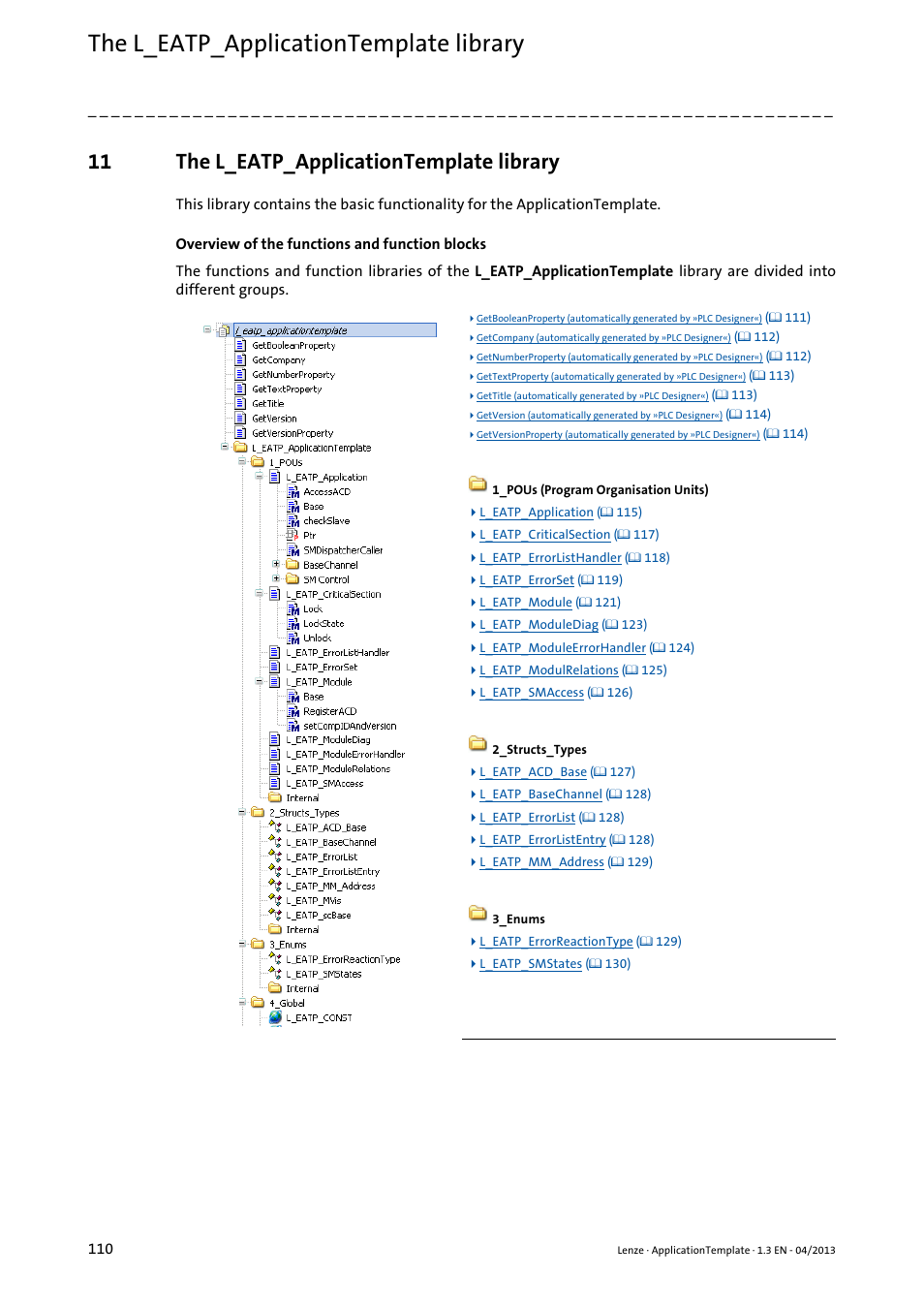 11 the l_eatp_applicationtemplate library, The l_eatp_applicationtemplate library | Lenze PLC Designer ApplicationTemplate (PLC Designer R3-x) User Manual | Page 110 / 177