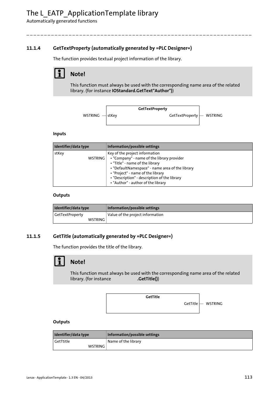 The l_eatp_applicationtemplate library | Lenze PLC Designer ApplicationTemplate (PLC Designer R3-x) User Manual | Page 113 / 177