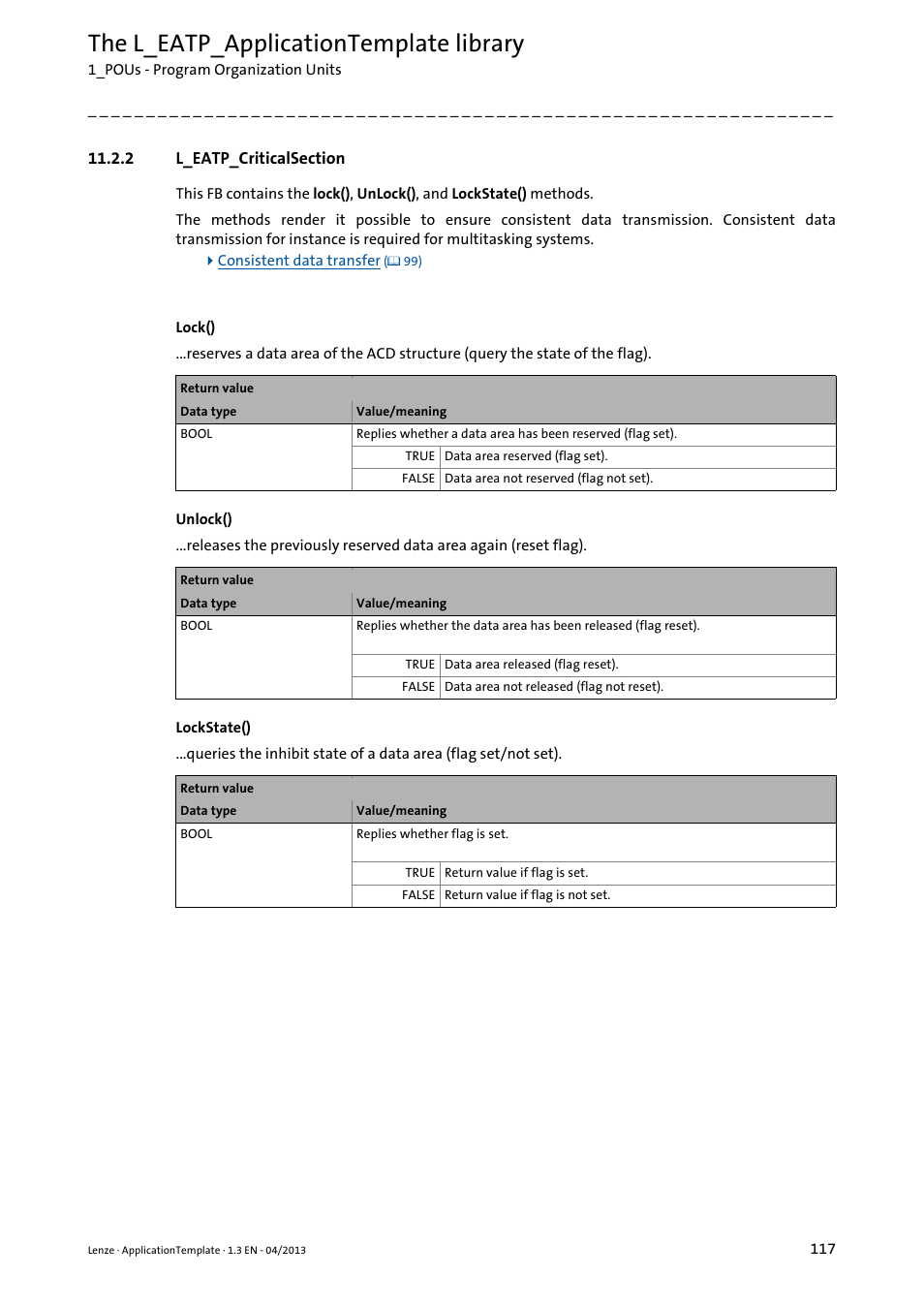 2 l_eatp_criticalsection, L_eatp_criticalsection, L_eatp_criticalsection ( 117) | The l_eatp_applicationtemplate library | Lenze PLC Designer ApplicationTemplate (PLC Designer R3-x) User Manual | Page 117 / 177