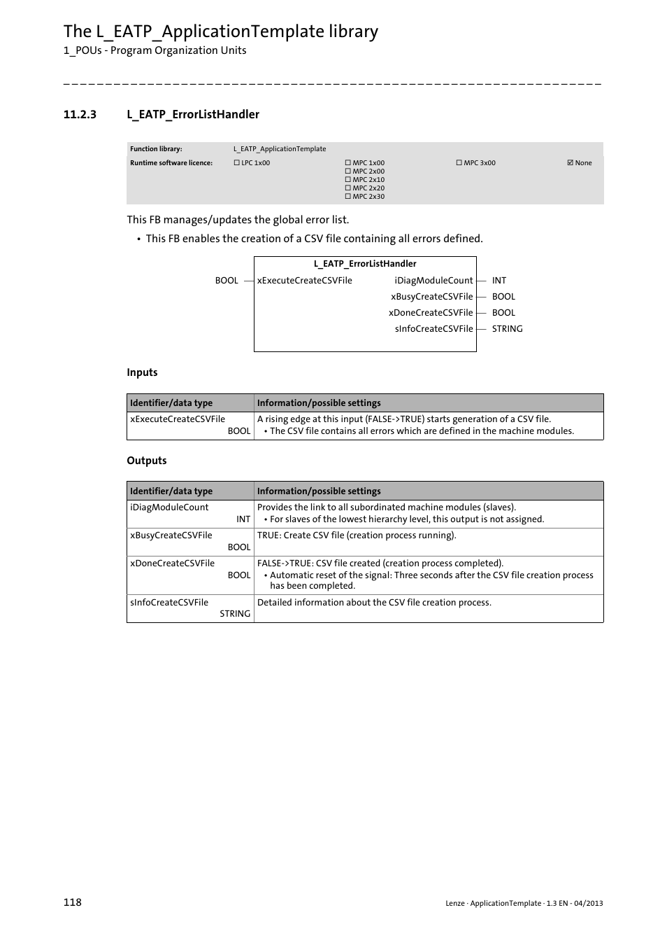 3 l_eatp_errorlisthandler, L_eatp_errorlisthandler, L_eatp_errorlisthandler ( 118) | The l_eatp_applicationtemplate library | Lenze PLC Designer ApplicationTemplate (PLC Designer R3-x) User Manual | Page 118 / 177