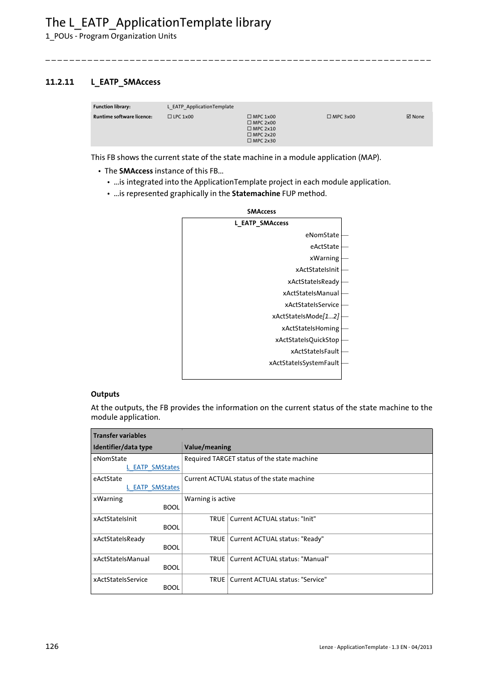 11 l_eatp_smaccess, L_eatp_smaccess, L_eatp_smaccess ( 126) | The l_eatp_applicationtemplate library | Lenze PLC Designer ApplicationTemplate (PLC Designer R3-x) User Manual | Page 126 / 177