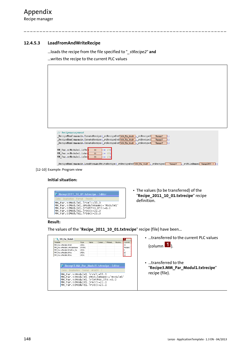 3 loadfromandwriterecipe, Loadfromandwriterecipe, Appendix | Lenze PLC Designer ApplicationTemplate (PLC Designer R3-x) User Manual | Page 148 / 177