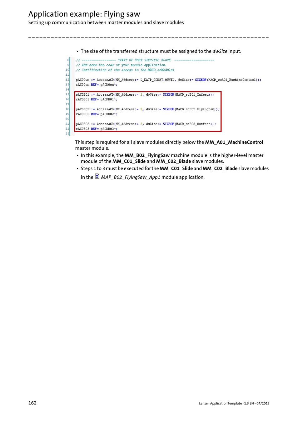 Application example: flying saw | Lenze PLC Designer ApplicationTemplate (PLC Designer R3-x) User Manual | Page 162 / 177