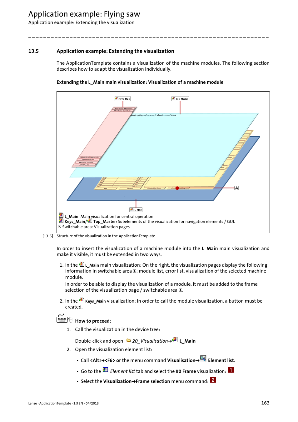 5 application example: extending the visualization, Application example: flying saw | Lenze PLC Designer ApplicationTemplate (PLC Designer R3-x) User Manual | Page 163 / 177