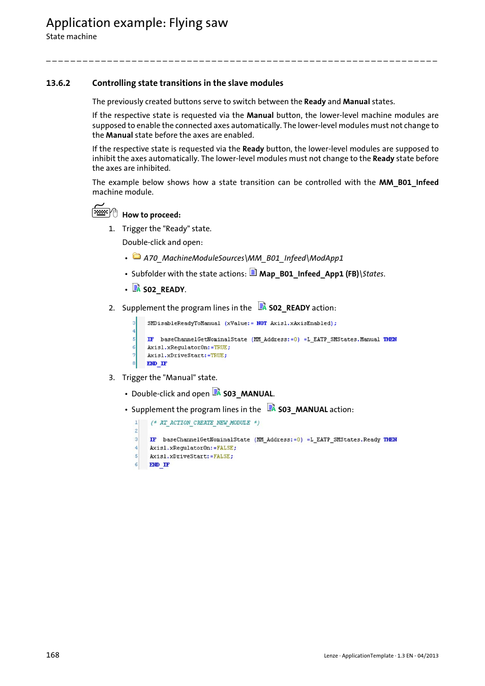 Application example: flying saw | Lenze PLC Designer ApplicationTemplate (PLC Designer R3-x) User Manual | Page 168 / 177