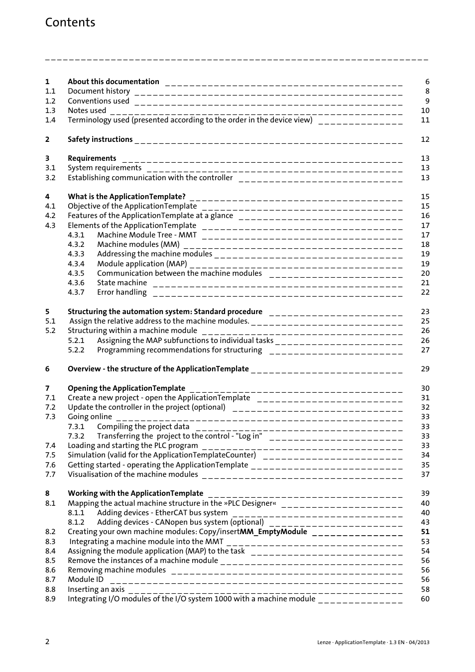 Lenze PLC Designer ApplicationTemplate (PLC Designer R3-x) User Manual | Page 2 / 177