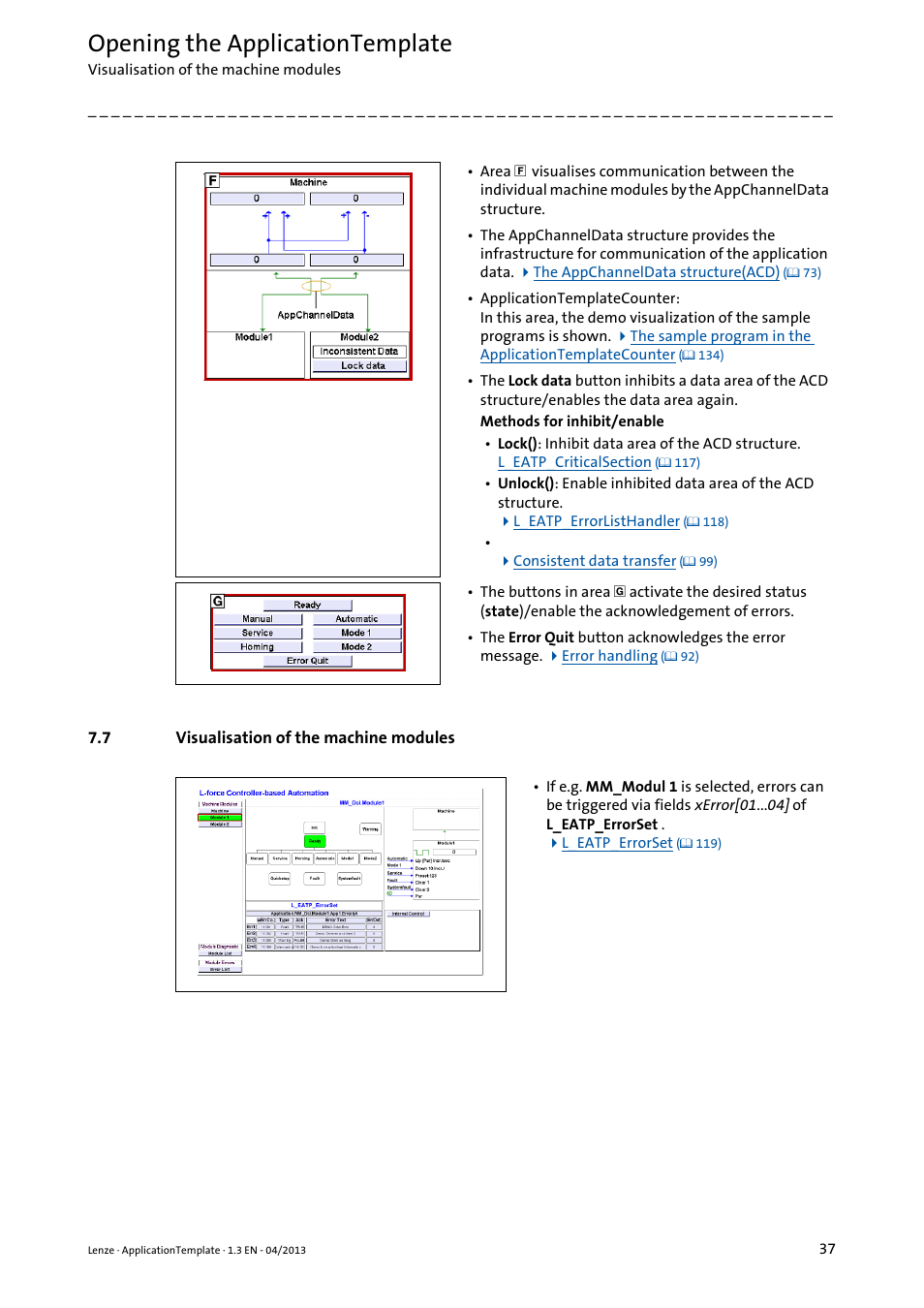 7 visualisation of the machine modules, Visualisation of the machine modules, Opening the applicationtemplate | Lenze PLC Designer ApplicationTemplate (PLC Designer R3-x) User Manual | Page 37 / 177