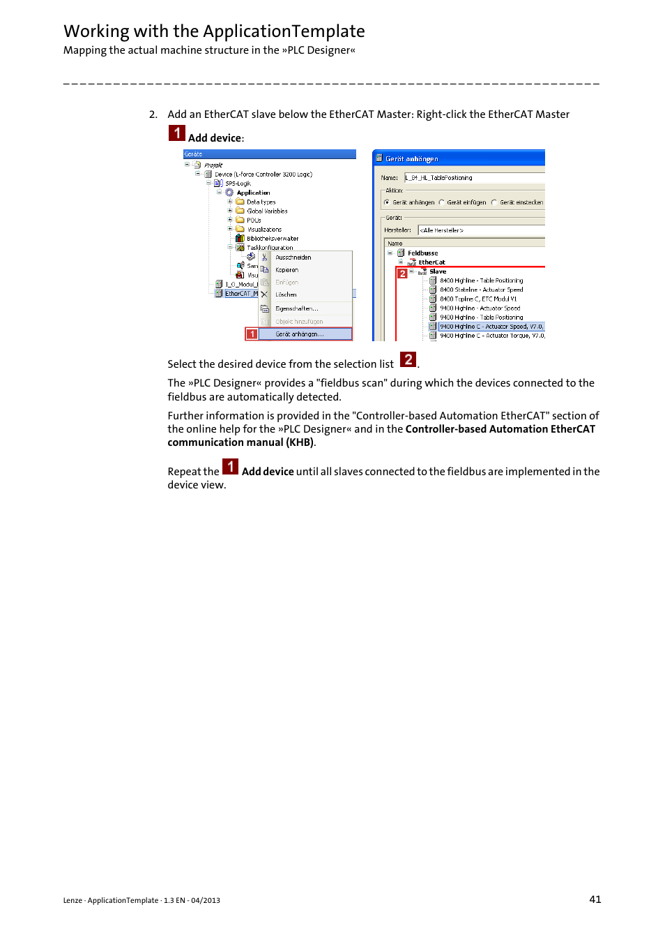 Working with the applicationtemplate | Lenze PLC Designer ApplicationTemplate (PLC Designer R3-x) User Manual | Page 41 / 177