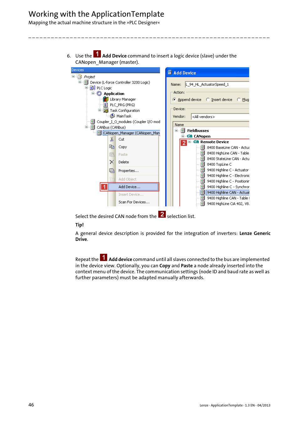 Working with the applicationtemplate | Lenze PLC Designer ApplicationTemplate (PLC Designer R3-x) User Manual | Page 46 / 177