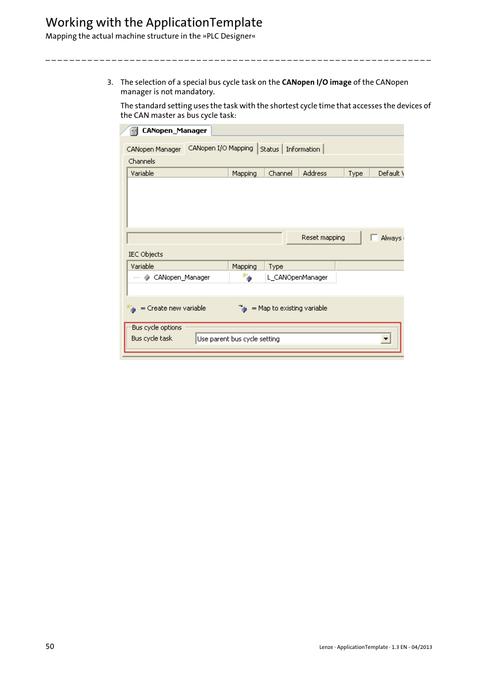 Working with the applicationtemplate | Lenze PLC Designer ApplicationTemplate (PLC Designer R3-x) User Manual | Page 50 / 177