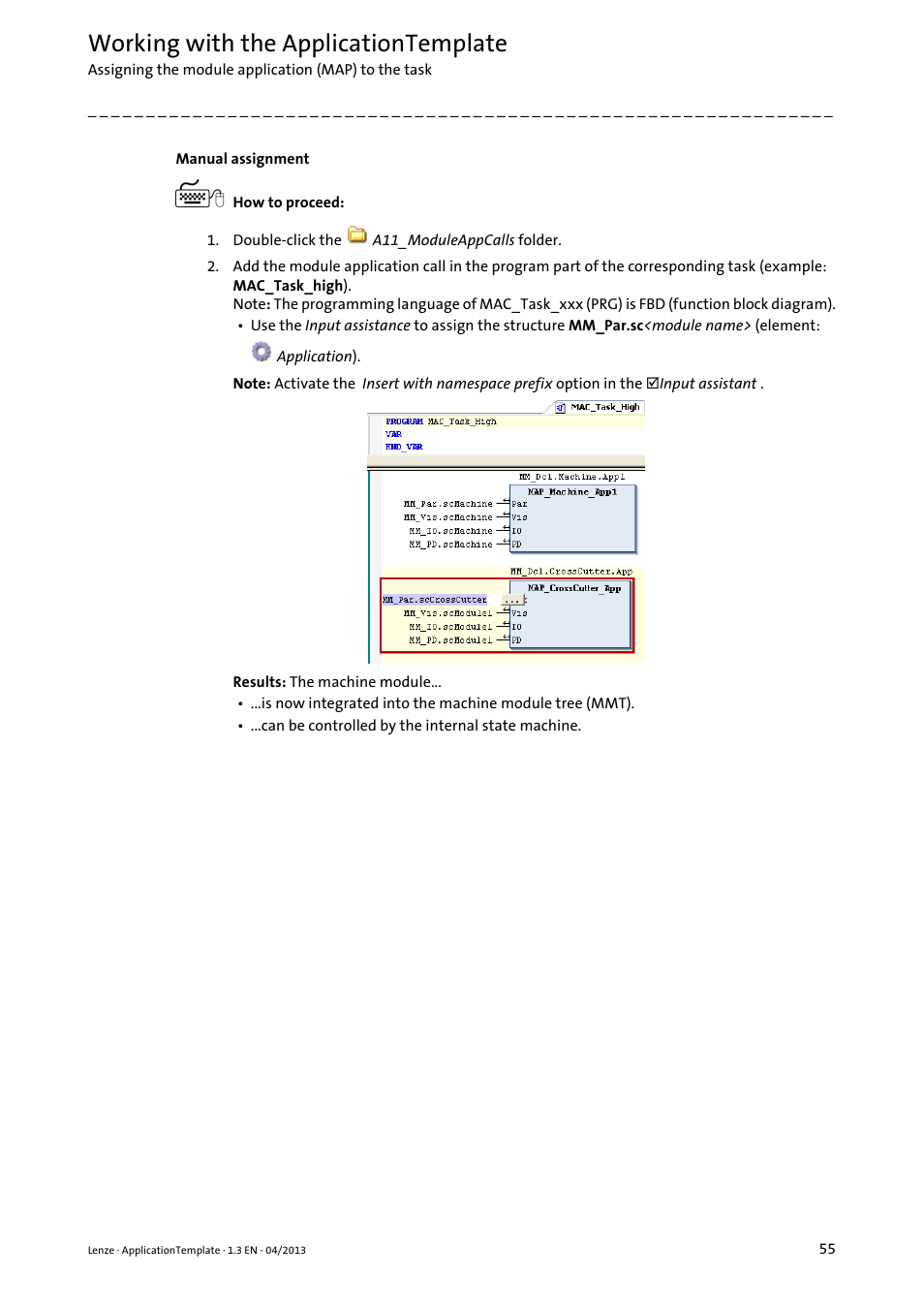 Working with the applicationtemplate | Lenze PLC Designer ApplicationTemplate (PLC Designer R3-x) User Manual | Page 55 / 177