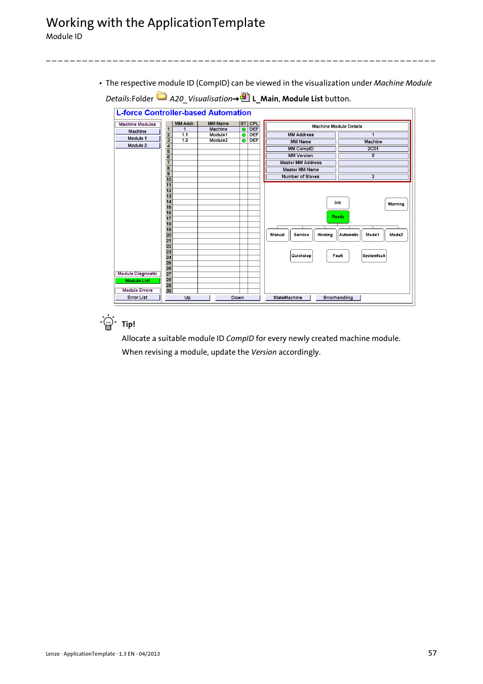 Working with the applicationtemplate | Lenze PLC Designer ApplicationTemplate (PLC Designer R3-x) User Manual | Page 57 / 177