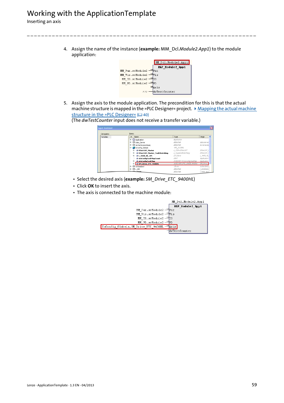 Working with the applicationtemplate | Lenze PLC Designer ApplicationTemplate (PLC Designer R3-x) User Manual | Page 59 / 177