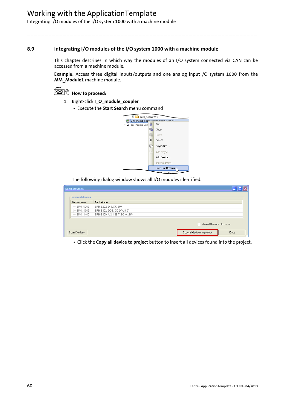 Machine module ( 60), Working with the applicationtemplate | Lenze PLC Designer ApplicationTemplate (PLC Designer R3-x) User Manual | Page 60 / 177