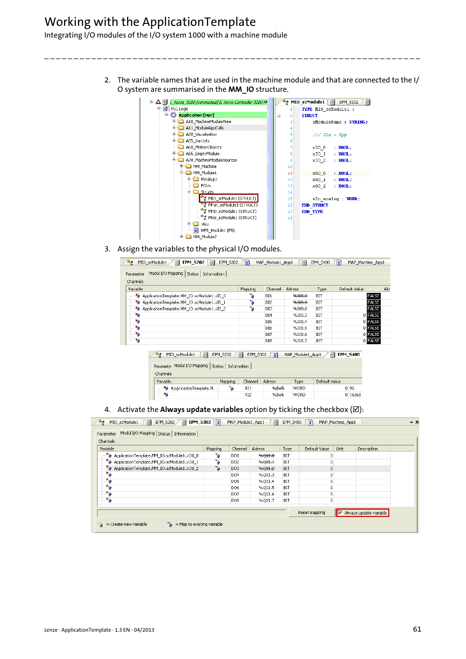 Working with the applicationtemplate | Lenze PLC Designer ApplicationTemplate (PLC Designer R3-x) User Manual | Page 61 / 177