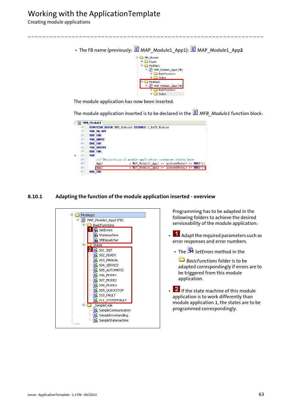 Working with the applicationtemplate | Lenze PLC Designer ApplicationTemplate (PLC Designer R3-x) User Manual | Page 63 / 177