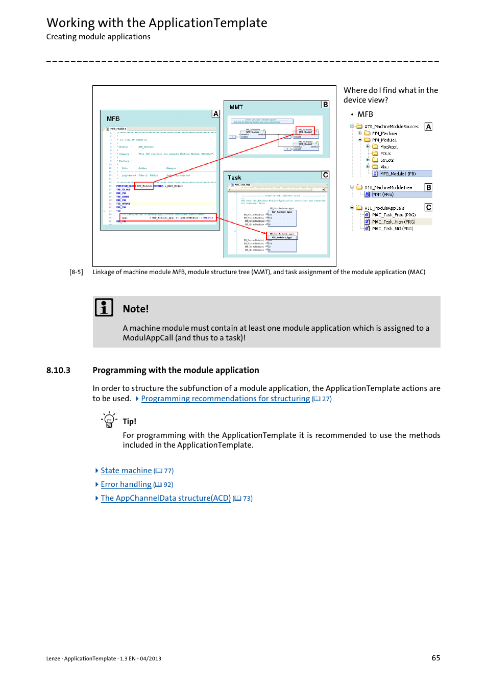 3 programming with the module application, Working with the applicationtemplate | Lenze PLC Designer ApplicationTemplate (PLC Designer R3-x) User Manual | Page 65 / 177