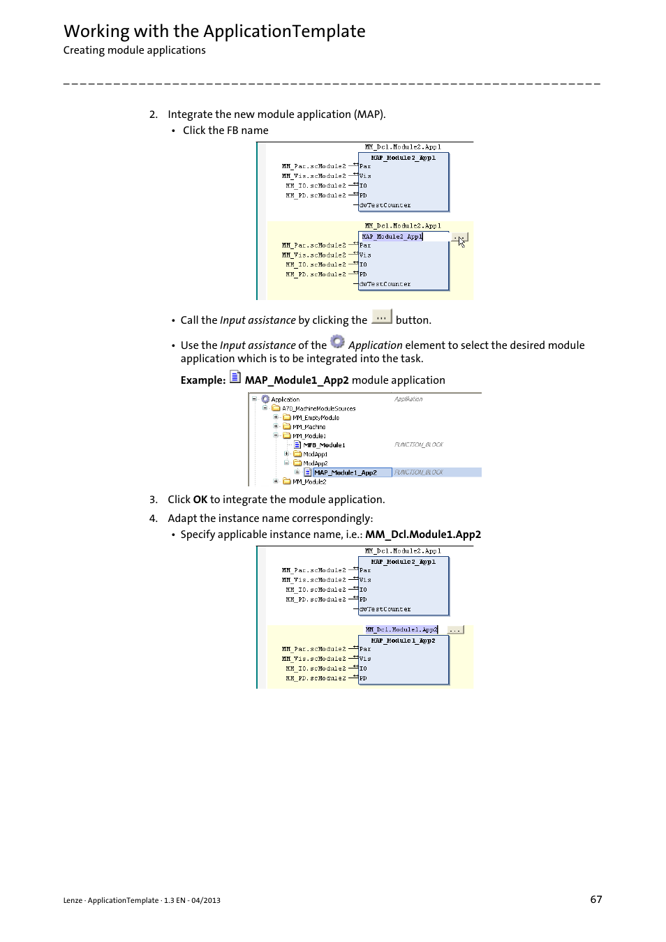 Working with the applicationtemplate | Lenze PLC Designer ApplicationTemplate (PLC Designer R3-x) User Manual | Page 67 / 177