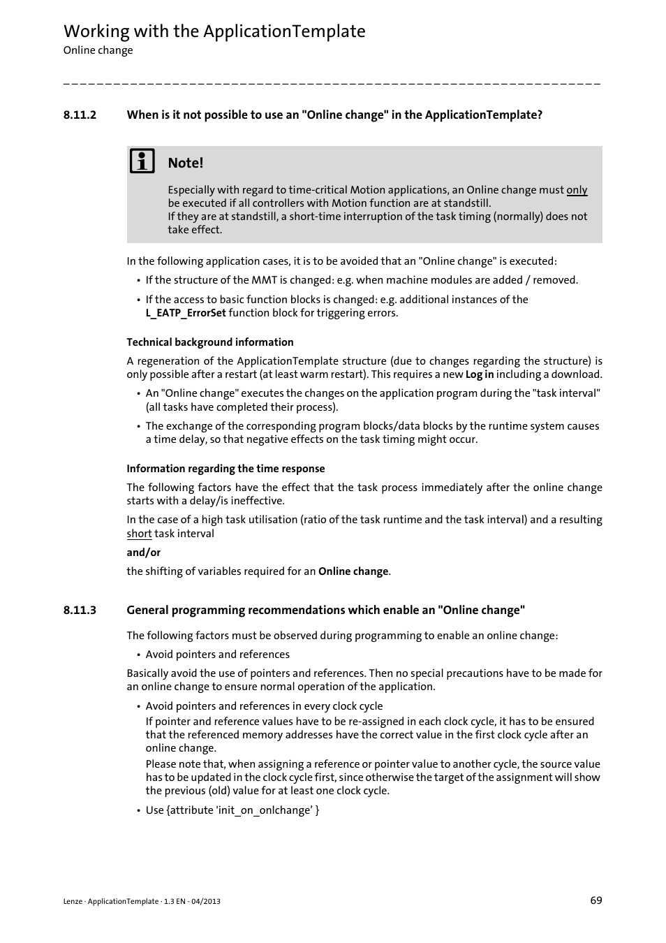 Working with the applicationtemplate | Lenze PLC Designer ApplicationTemplate (PLC Designer R3-x) User Manual | Page 69 / 177