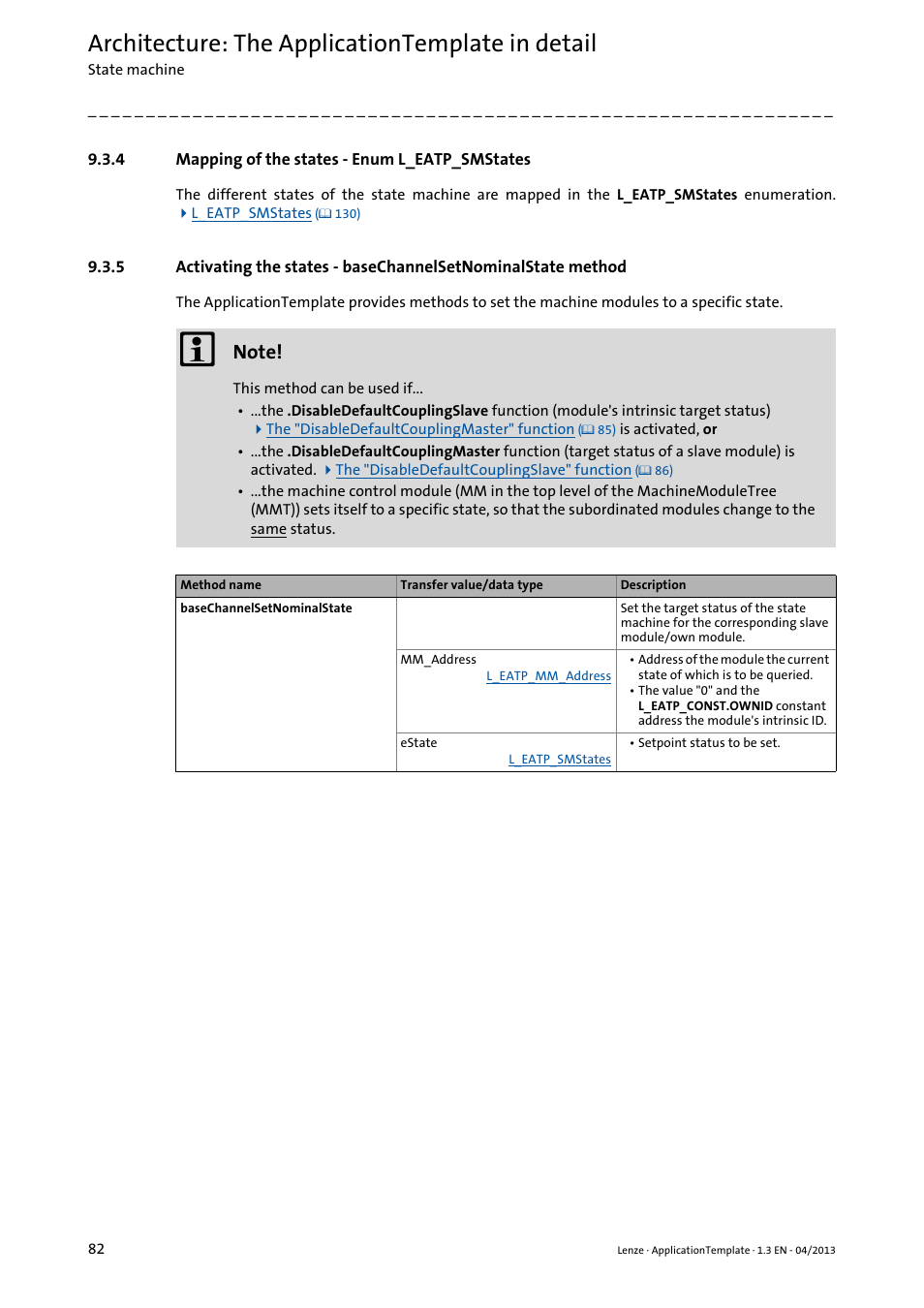 4 mapping of the states - enum l_eatp_smstates, Mapping of the states - enum l_eatp_smstates, Architecture: the applicationtemplate in detail | Lenze PLC Designer ApplicationTemplate (PLC Designer R3-x) User Manual | Page 82 / 177