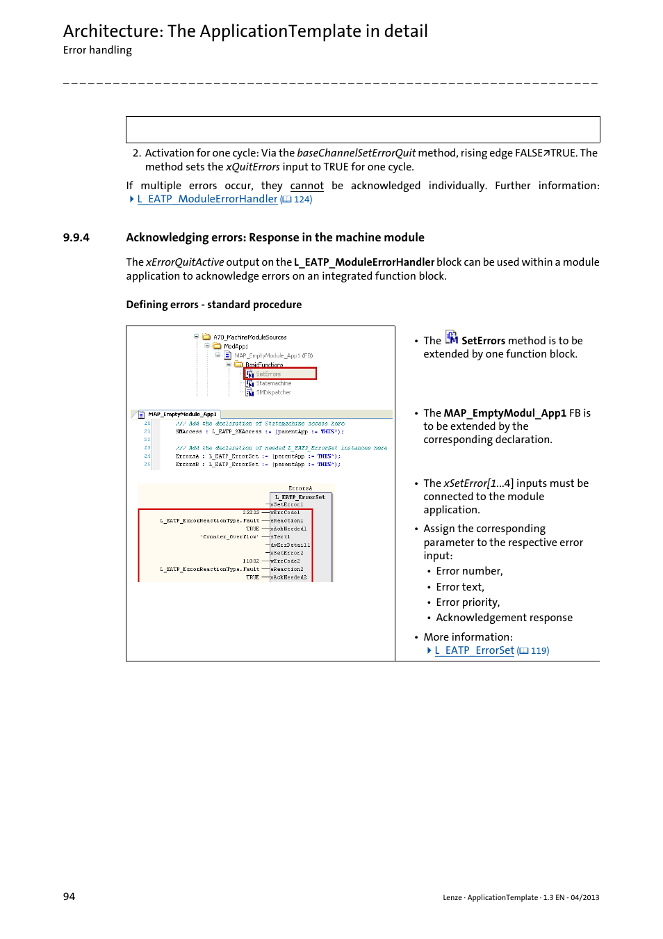 Architecture: the applicationtemplate in detail | Lenze PLC Designer ApplicationTemplate (PLC Designer R3-x) User Manual | Page 94 / 177