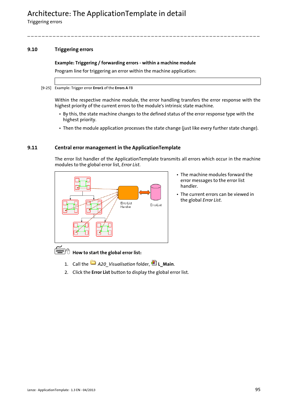 10 triggering errors, Architecture: the applicationtemplate in detail | Lenze PLC Designer ApplicationTemplate (PLC Designer R3-x) User Manual | Page 95 / 177