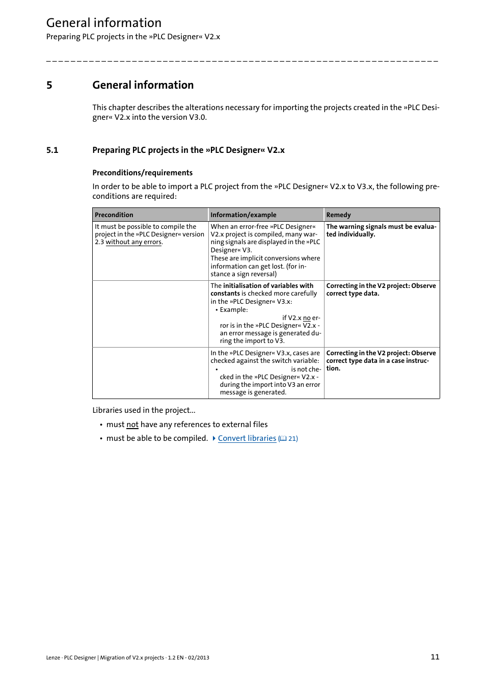 5 general information, General information, Preparing plc projects in the »plc designer« v2.x | 5general information | Lenze PLC Designer Migration PLC Designer (R2-x)-PLC Designer (R3-x) User Manual | Page 11 / 30