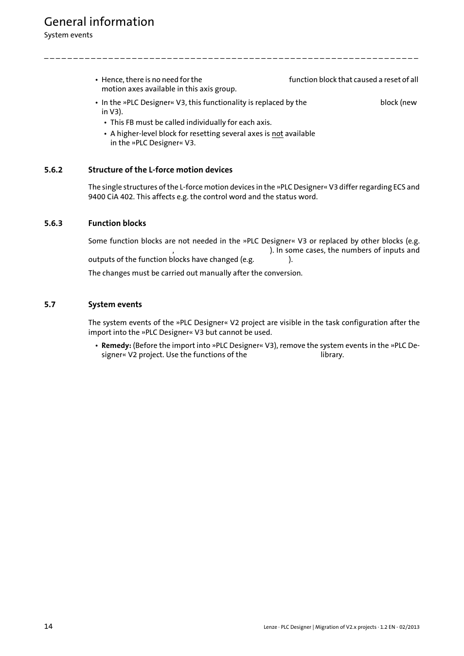 2 structure of the l-force motion devices, 3 function blocks, 7 system events | Structure of the l-force motion devices, Function blocks, System events, General information | Lenze PLC Designer Migration PLC Designer (R2-x)-PLC Designer (R3-x) User Manual | Page 14 / 30