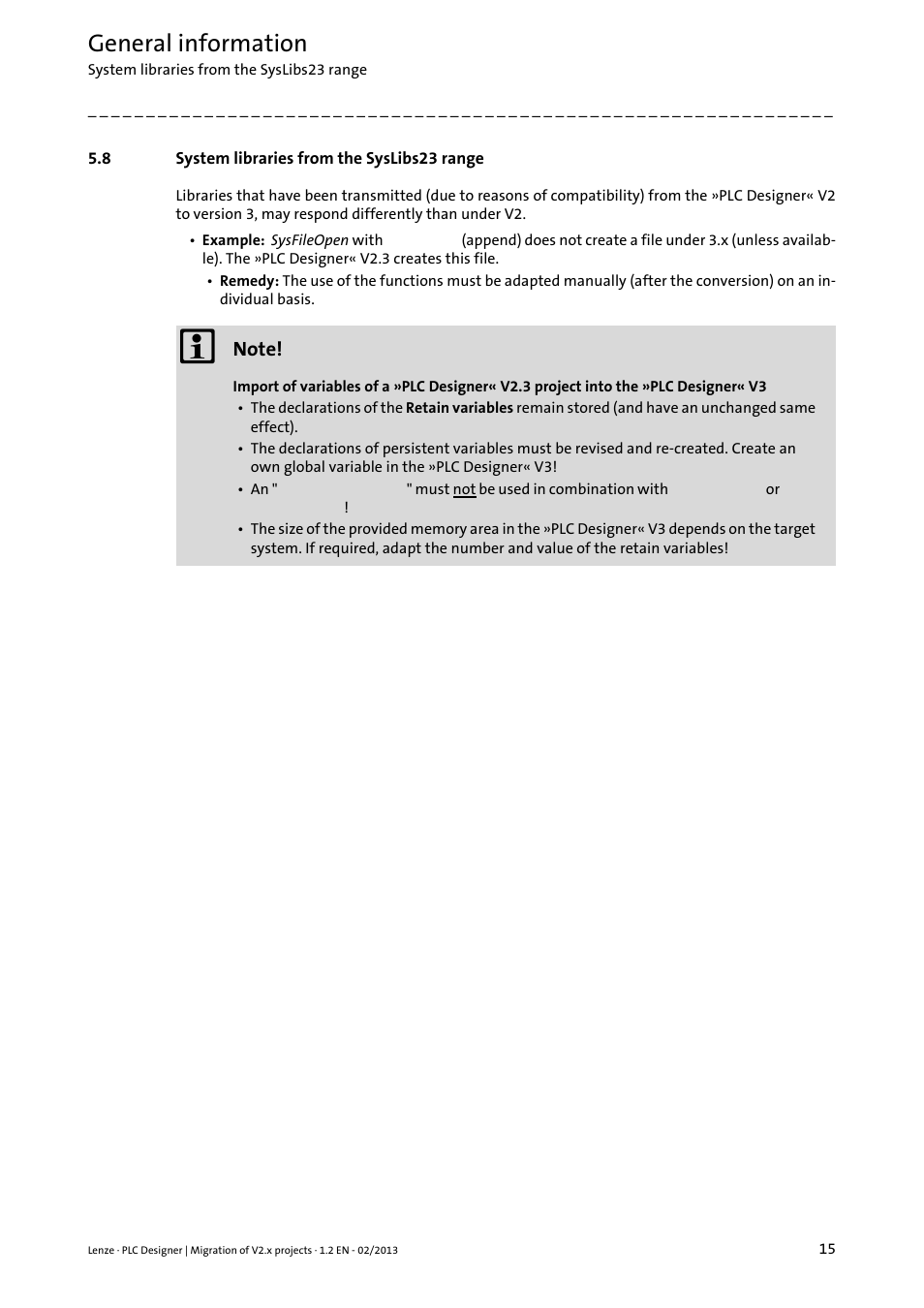 8 system libraries from the syslibs23 range, System libraries from the syslibs23 range, General information | Lenze PLC Designer Migration PLC Designer (R2-x)-PLC Designer (R3-x) User Manual | Page 15 / 30