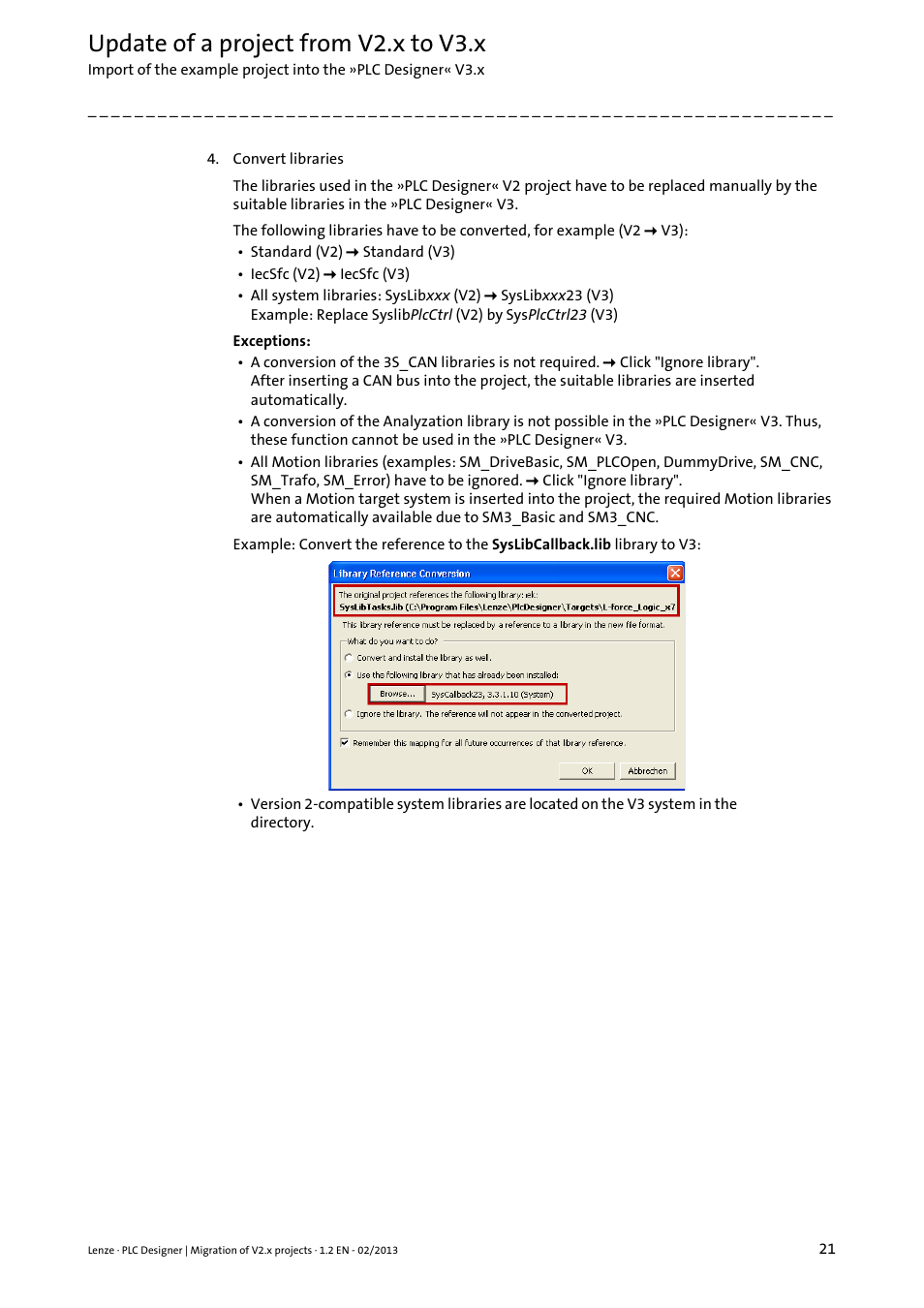 Iled, Convert libraries, Update of a project from v2.x to v3.x | Lenze PLC Designer Migration PLC Designer (R2-x)-PLC Designer (R3-x) User Manual | Page 21 / 30