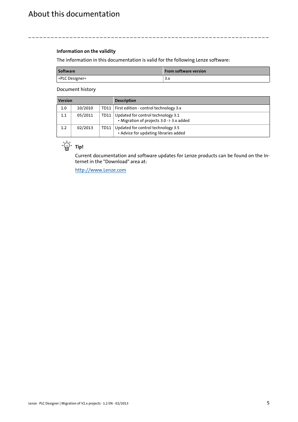About this documentation | Lenze PLC Designer Migration PLC Designer (R2-x)-PLC Designer (R3-x) User Manual | Page 5 / 30