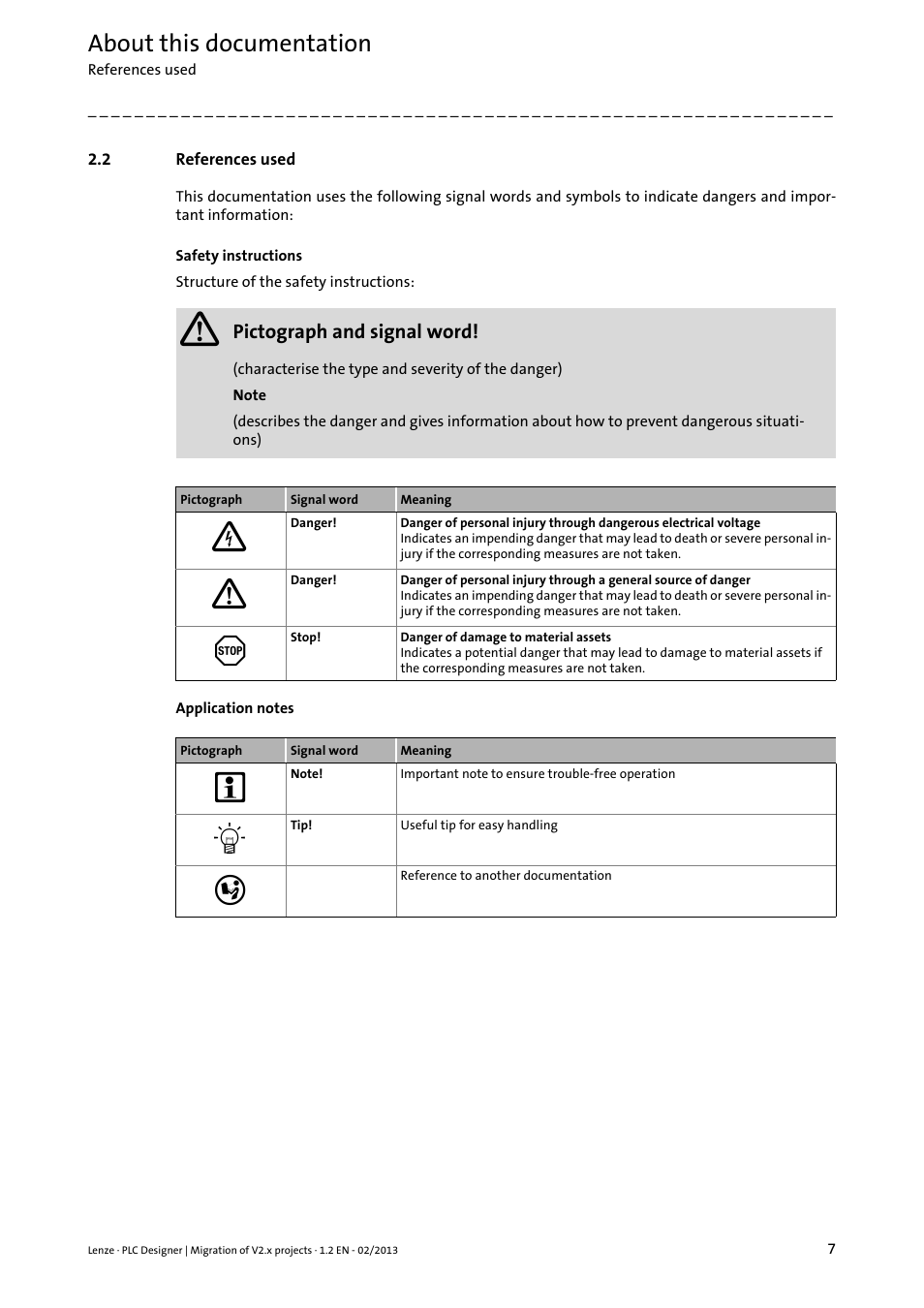 2 references used, References used, About this documentation | Lenze PLC Designer Migration PLC Designer (R2-x)-PLC Designer (R3-x) User Manual | Page 7 / 30