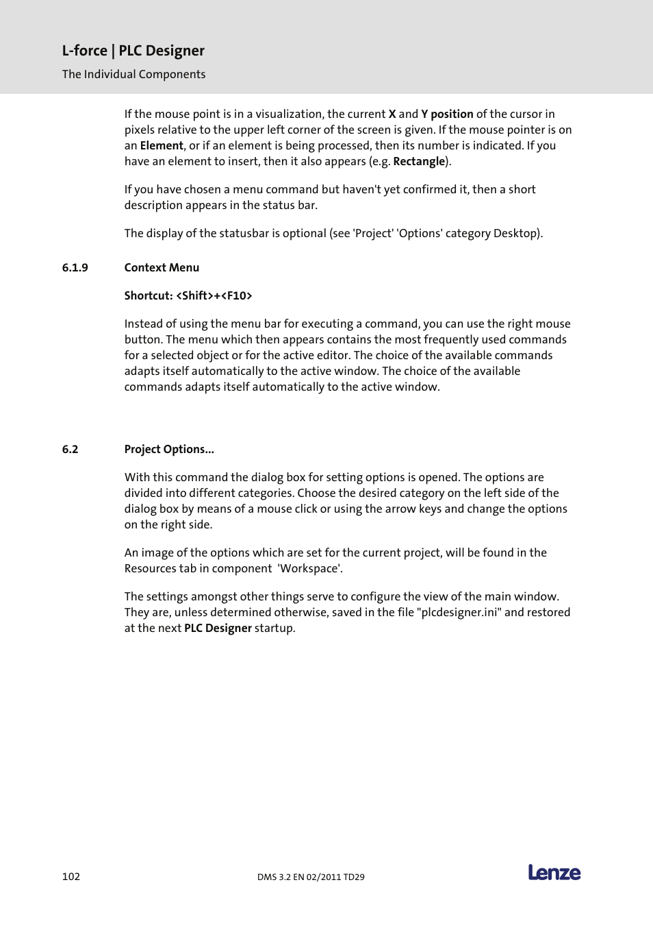 Context menu, Project options, L-force | plc designer | Lenze PLC Designer PLC Designer (R2-x) User Manual | Page 104 / 844