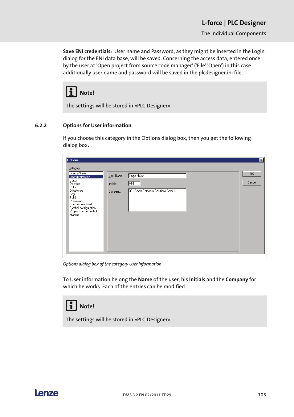 Options for user information | Lenze PLC Designer PLC Designer (R2-x) User Manual | Page 107 / 844