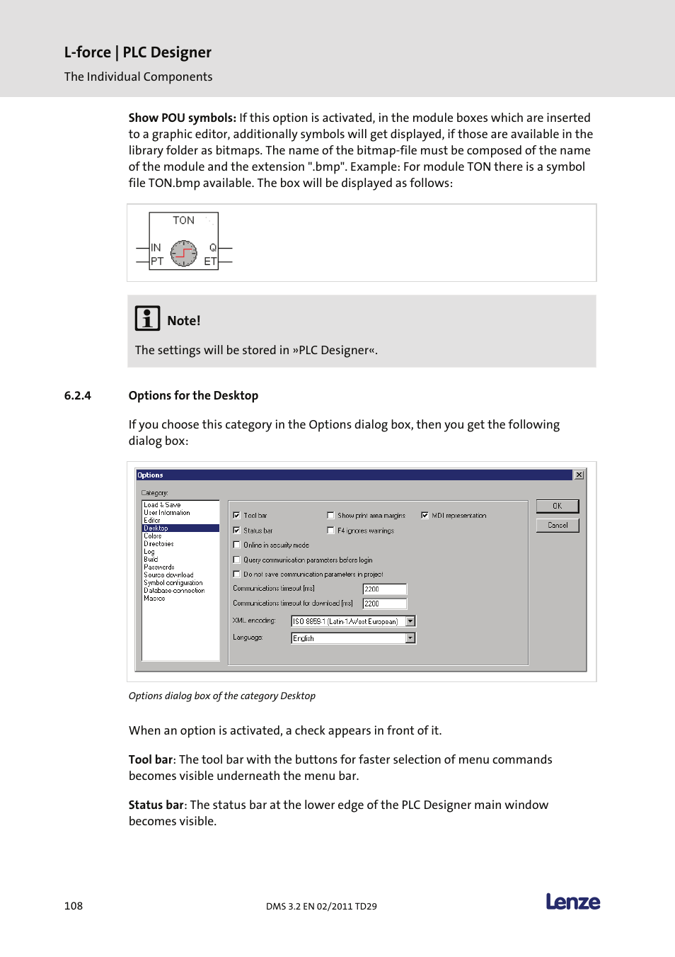 Options for the desktop, L-force | plc designer | Lenze PLC Designer PLC Designer (R2-x) User Manual | Page 110 / 844