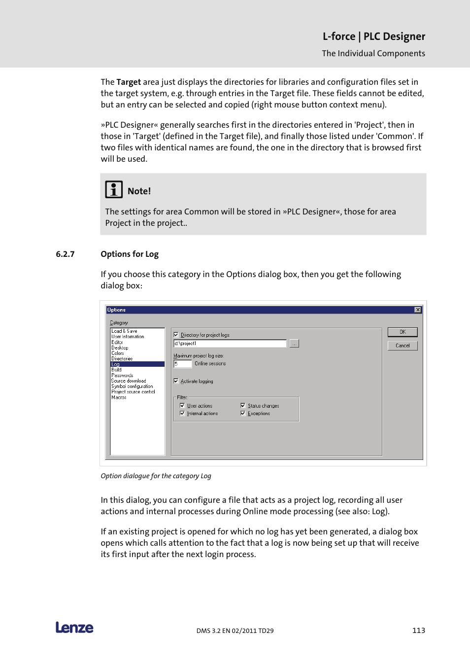 Options for log, L-force | plc designer | Lenze PLC Designer PLC Designer (R2-x) User Manual | Page 115 / 844