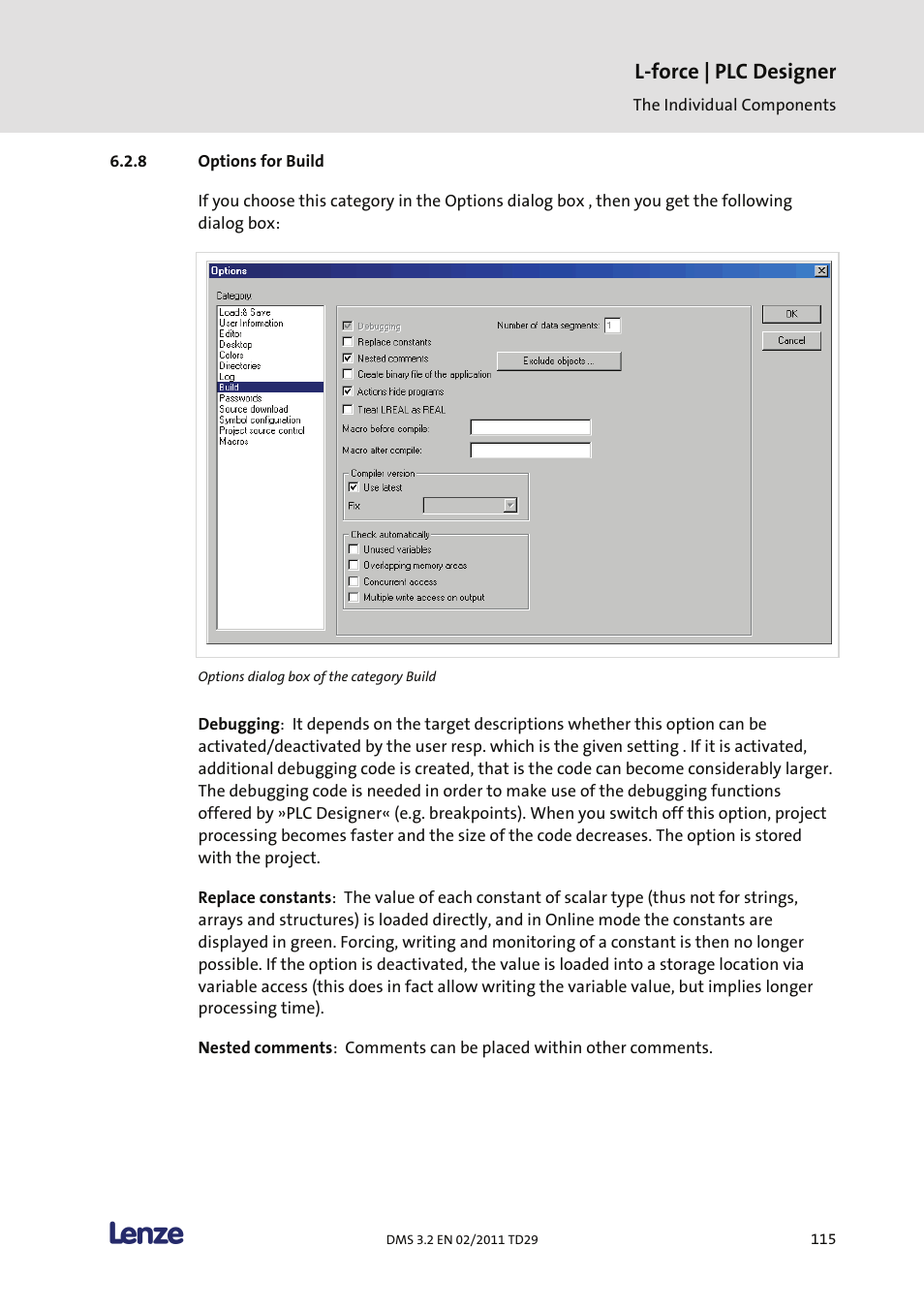 Options for build, L-force | plc designer | Lenze PLC Designer PLC Designer (R2-x) User Manual | Page 117 / 844