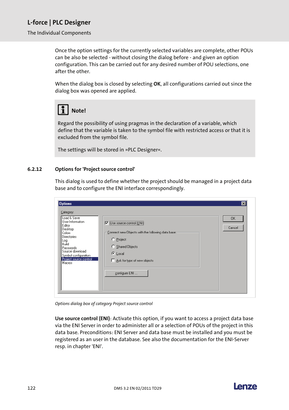 Options for 'project source control, L-force | plc designer | Lenze PLC Designer PLC Designer (R2-x) User Manual | Page 124 / 844