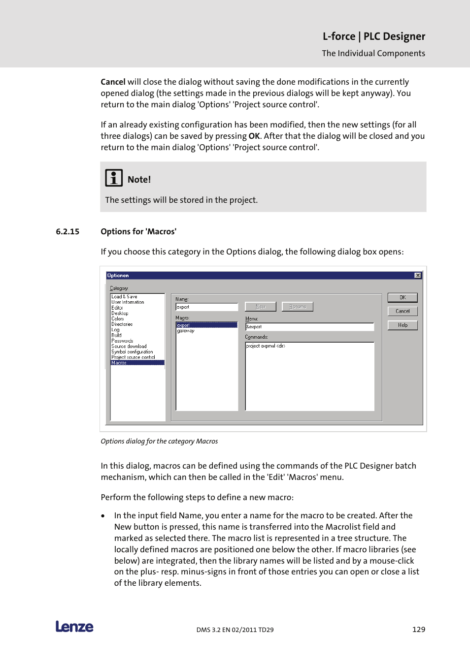 Options for 'macros, L-force | plc designer | Lenze PLC Designer PLC Designer (R2-x) User Manual | Page 131 / 844