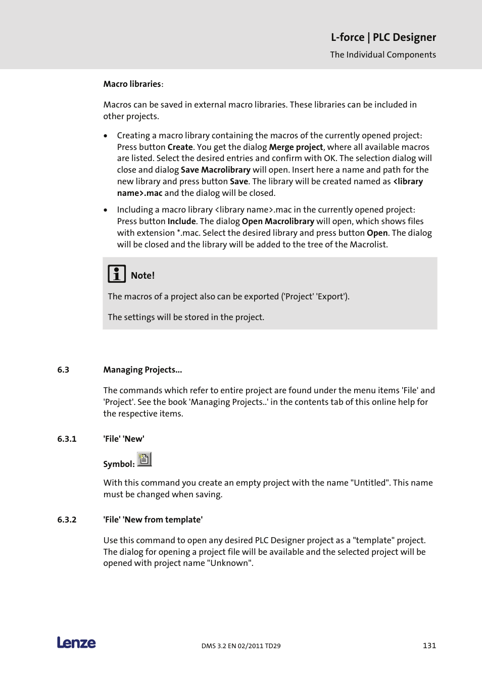Managing projects, File' 'new, File' 'new from template | L-force | plc designer | Lenze PLC Designer PLC Designer (R2-x) User Manual | Page 133 / 844