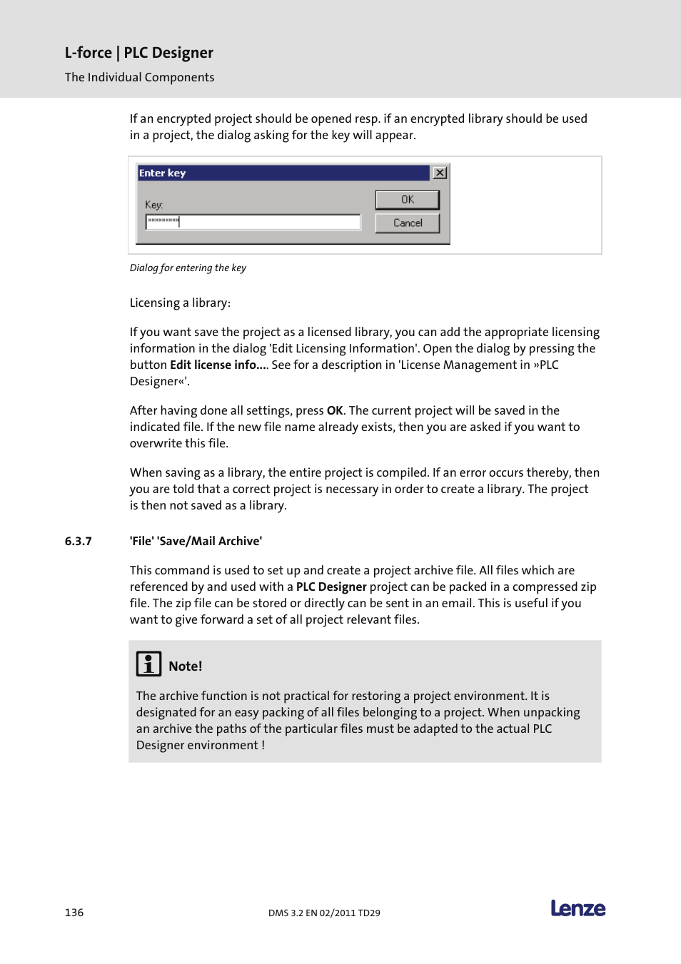 File' 'save/mail archive, L-force | plc designer | Lenze PLC Designer PLC Designer (R2-x) User Manual | Page 138 / 844