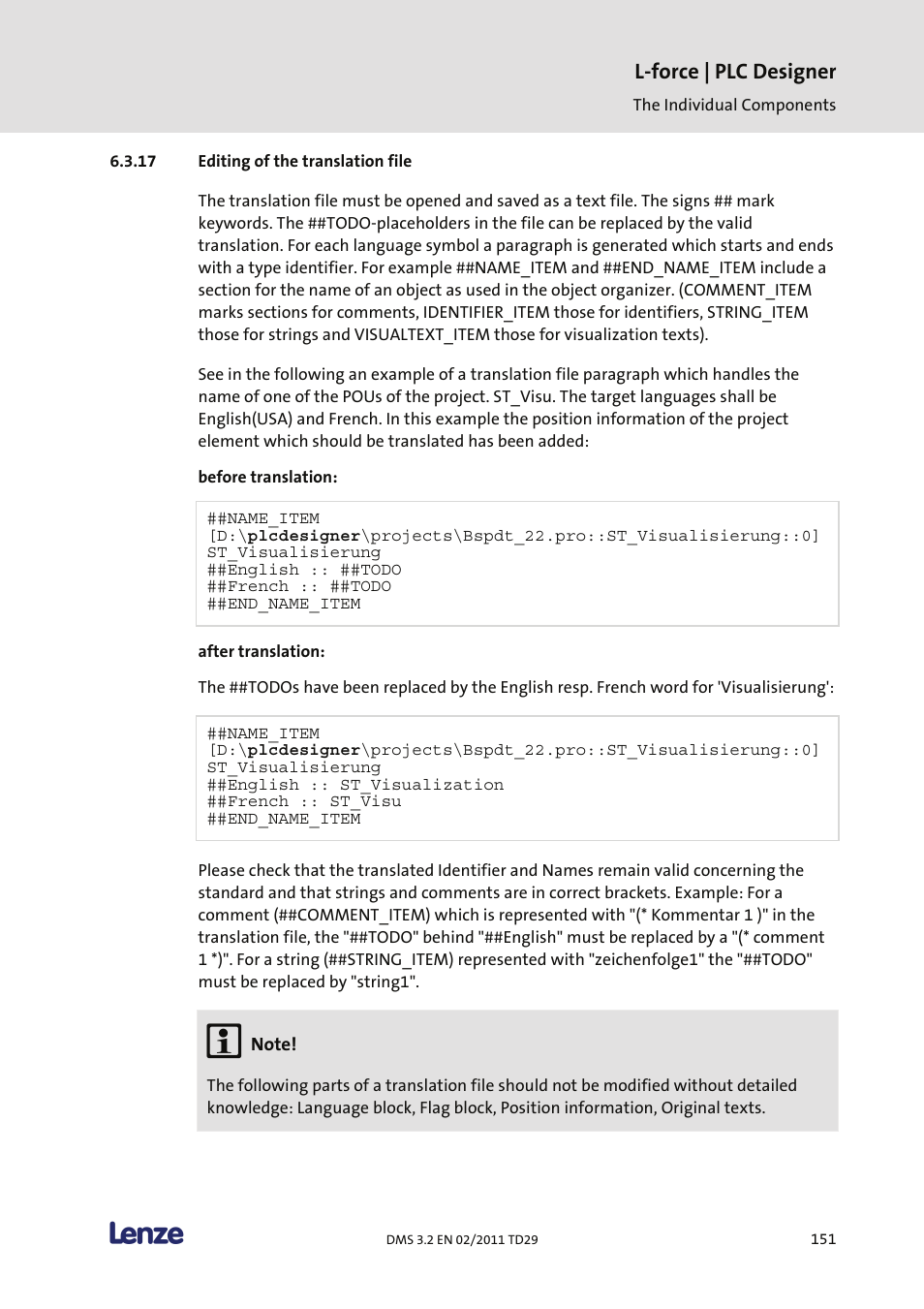 Editing of the translation file, L-force | plc designer | Lenze PLC Designer PLC Designer (R2-x) User Manual | Page 153 / 844