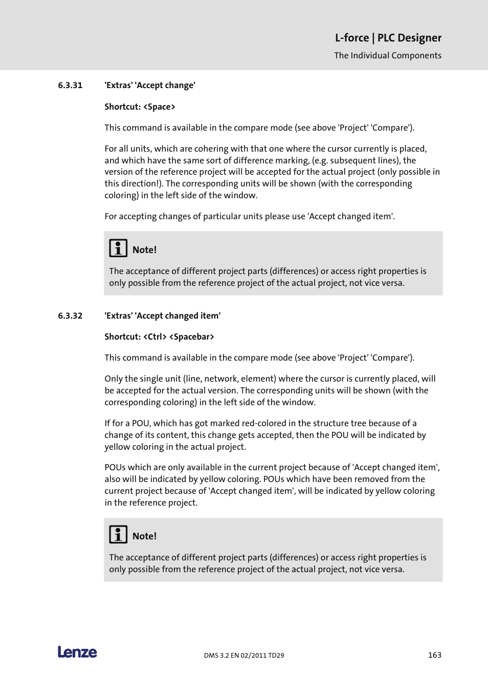 Extras' 'accept change, Extras' 'accept changed item, L-force | plc designer | Lenze PLC Designer PLC Designer (R2-x) User Manual | Page 165 / 844