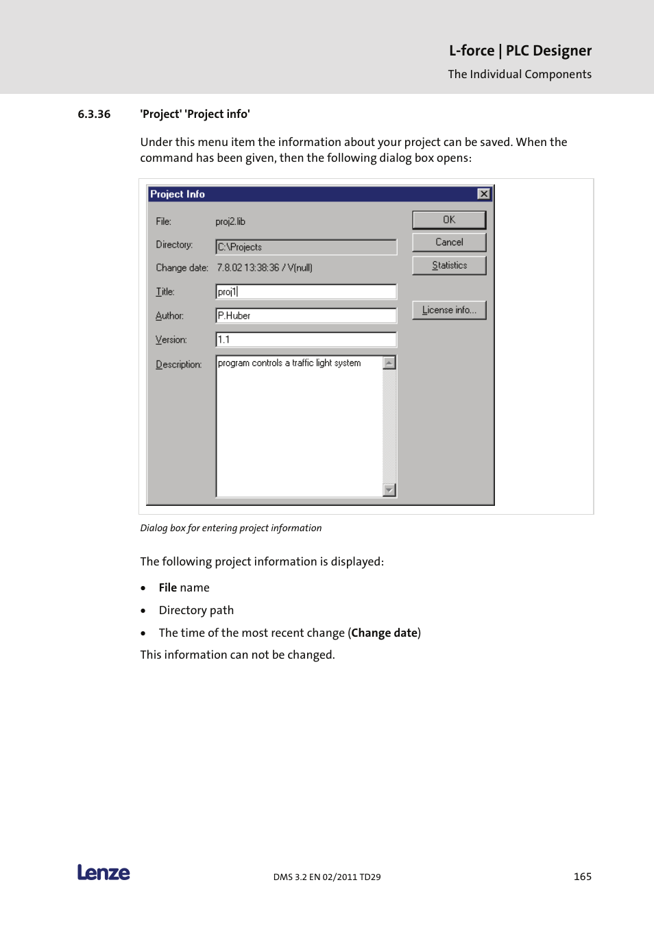 Project' 'project info, L-force | plc designer | Lenze PLC Designer PLC Designer (R2-x) User Manual | Page 167 / 844