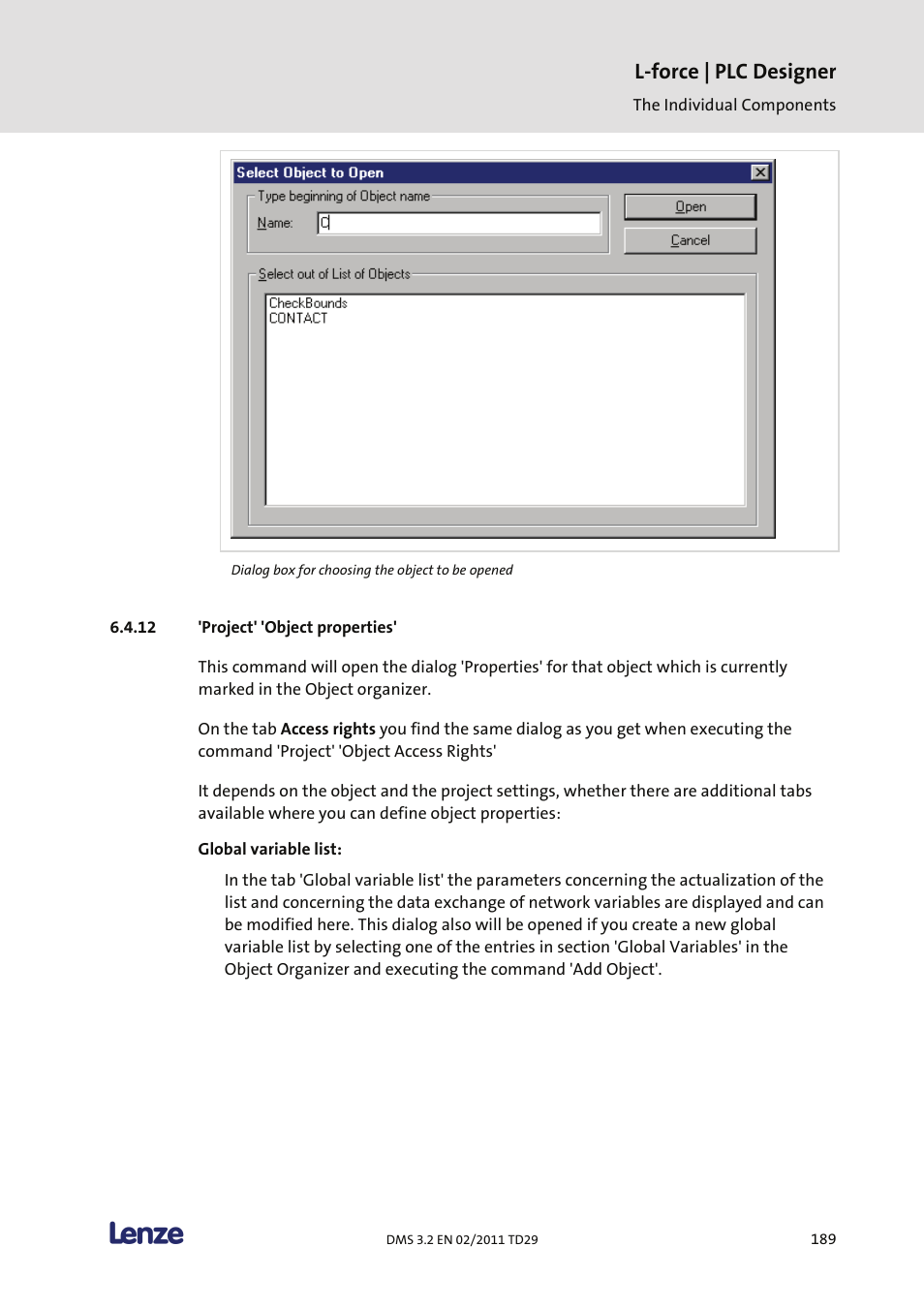 Project' 'object properties, L-force | plc designer | Lenze PLC Designer PLC Designer (R2-x) User Manual | Page 191 / 844