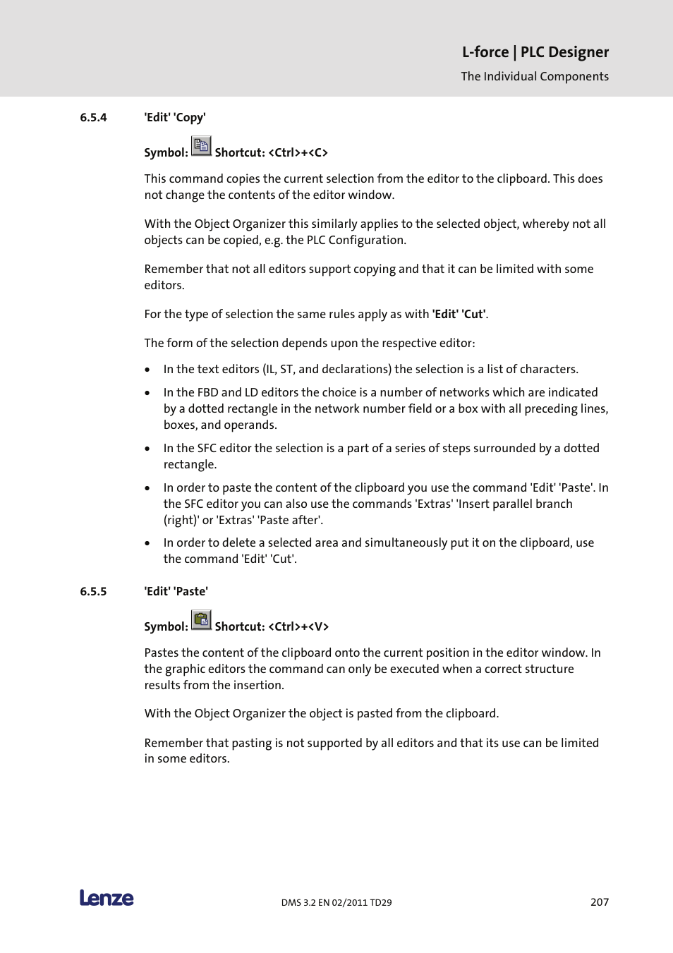 Edit' 'copy, Edit' 'paste, L-force | plc designer | Lenze PLC Designer PLC Designer (R2-x) User Manual | Page 209 / 844