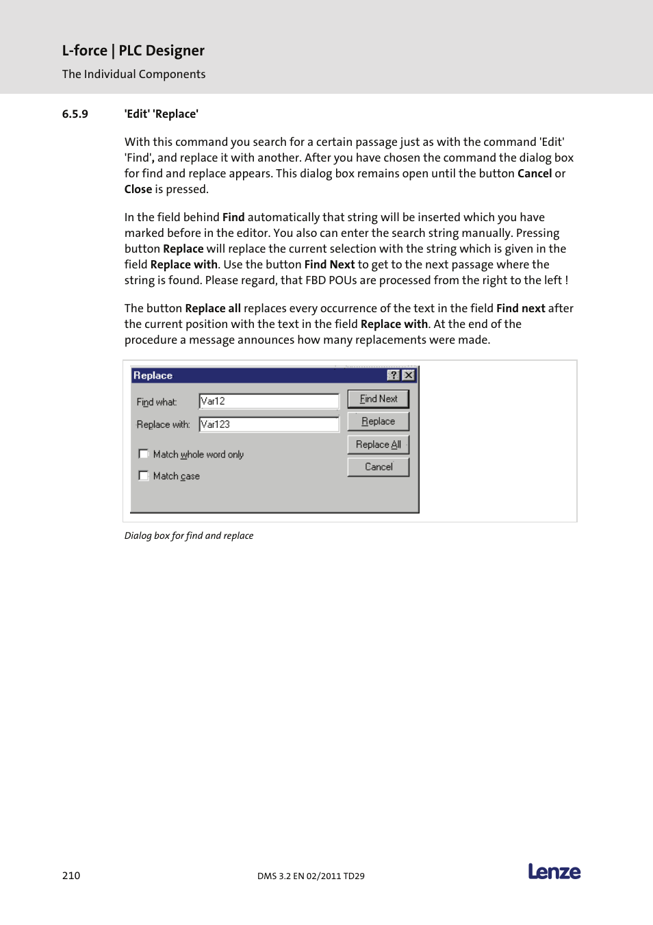Edit' 'replace, L-force | plc designer | Lenze PLC Designer PLC Designer (R2-x) User Manual | Page 212 / 844