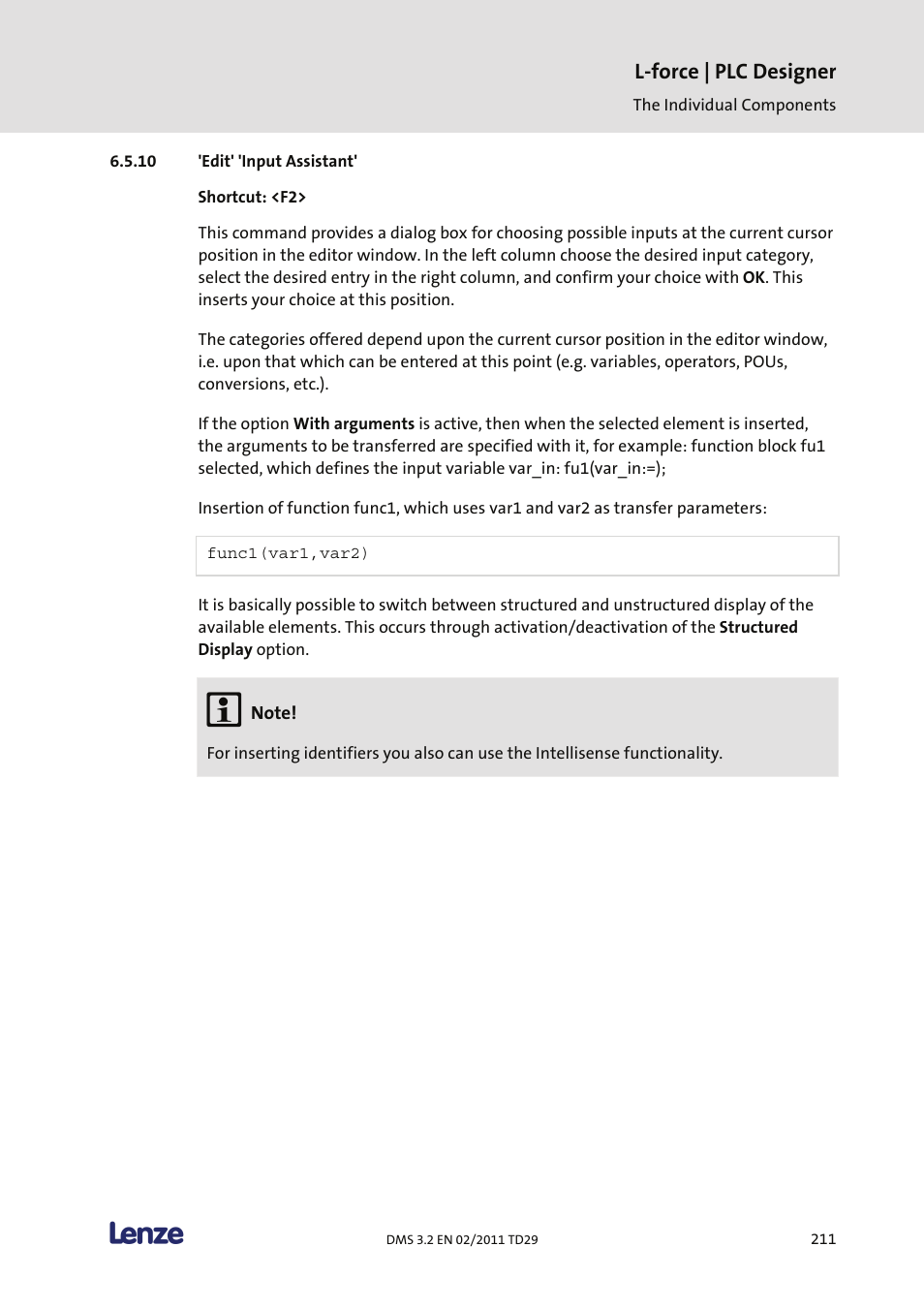Edit' 'input assistant, L-force | plc designer | Lenze PLC Designer PLC Designer (R2-x) User Manual | Page 213 / 844