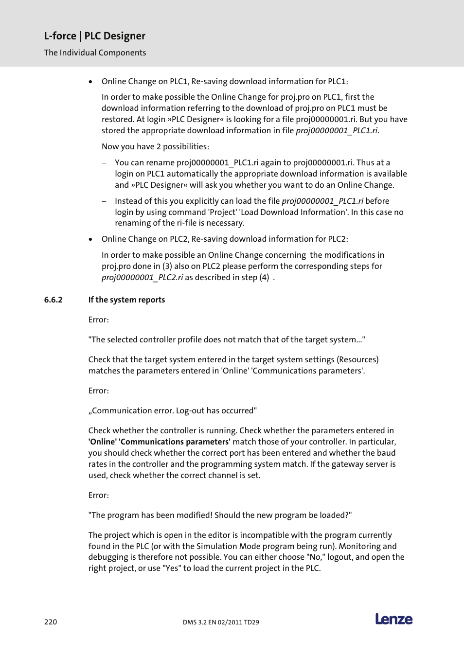If the system reports, L-force | plc designer | Lenze PLC Designer PLC Designer (R2-x) User Manual | Page 222 / 844